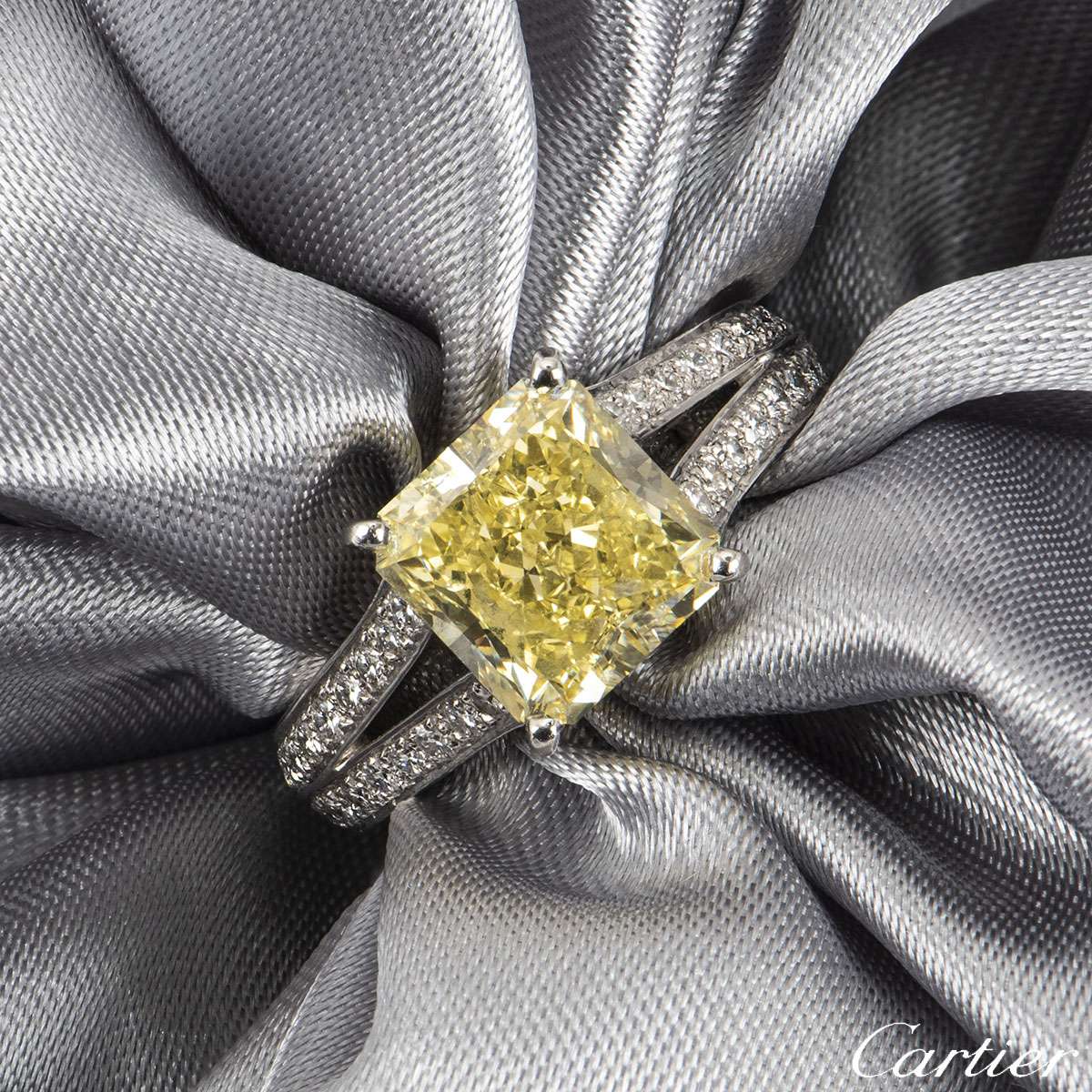 Cartier Platinum Fancy Intense Yellow Diamond Adele Ring 3.90ct